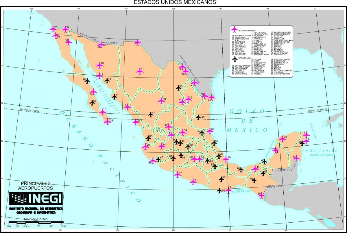 Mappa degli aeroporti del Messico